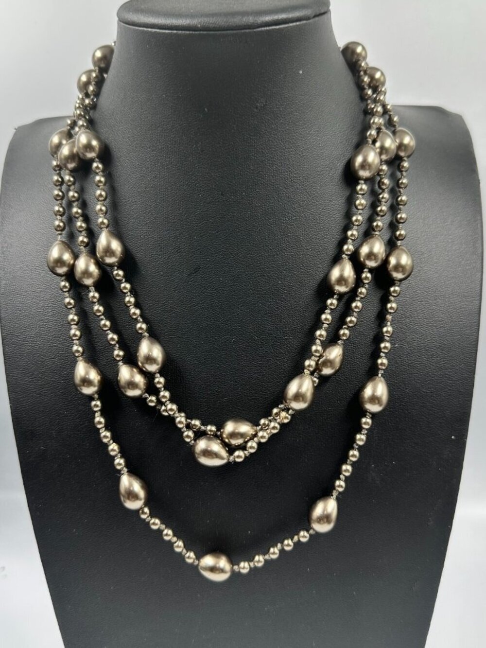 Monet Beaded Necklace Dark Bronze Three Strand Toggle Clasp Acrylic Beads